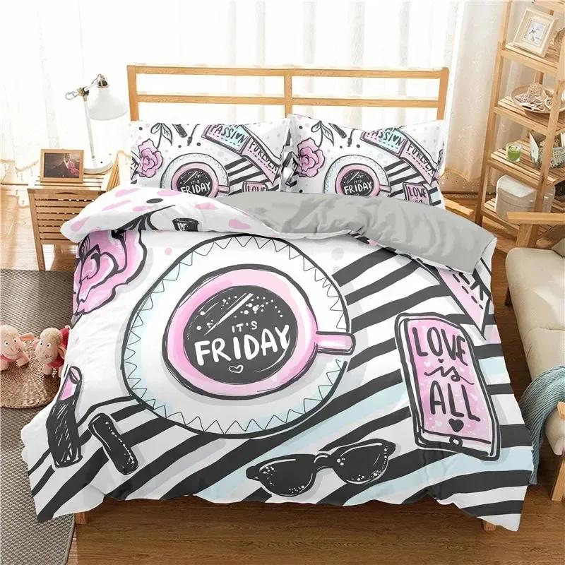 Fashion Bedding Set Makeup Cosmetic Theme Duvet Cover Polyester Perfume Lipstick Nail Polish Brush Print Quilt Cover King Size