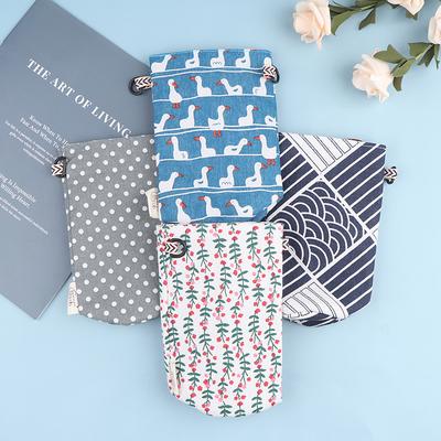 Modern Style Portable Bottle Cover Bags Floral Printing Cotton Linen Cup Bags