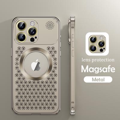 Metalowe Odprowadzanie Ciepła Magnetyczne Etui Magsafe na Telefon Dla iPhone 15 13 12 14 Pro Max 14Plus Folia na Obiektyw Aromaterapia Zdejmowana Pokrywa