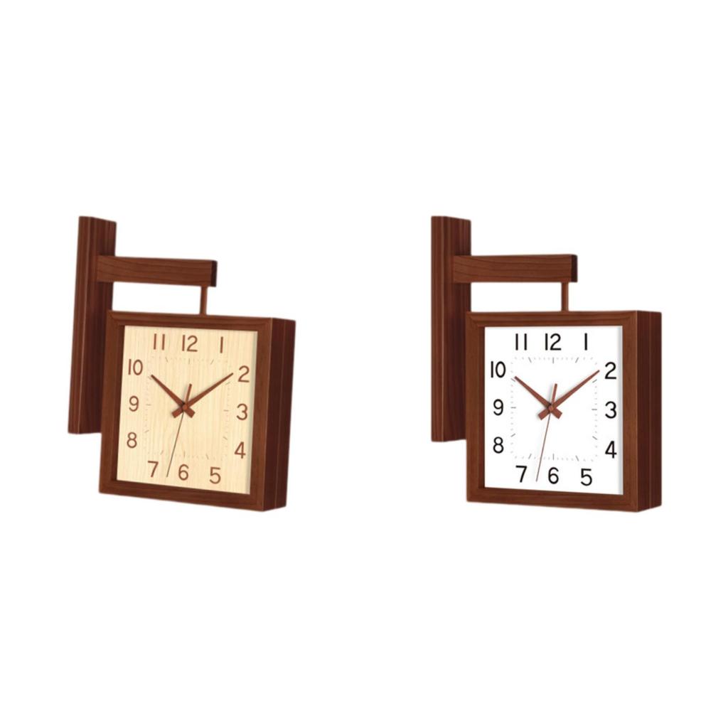 Holz Quadratische Uhr, Modern Kreatives Design Tickenlos Doppelseitige Uhr, Wanduhr für Hotel