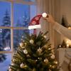 Unique Tree Top Decoration Santa Hat Christmas Topper with Fluffy Pom Ball, 10 Inch Metal Red Fabric Wire Treetop Ornament Spring Base for
