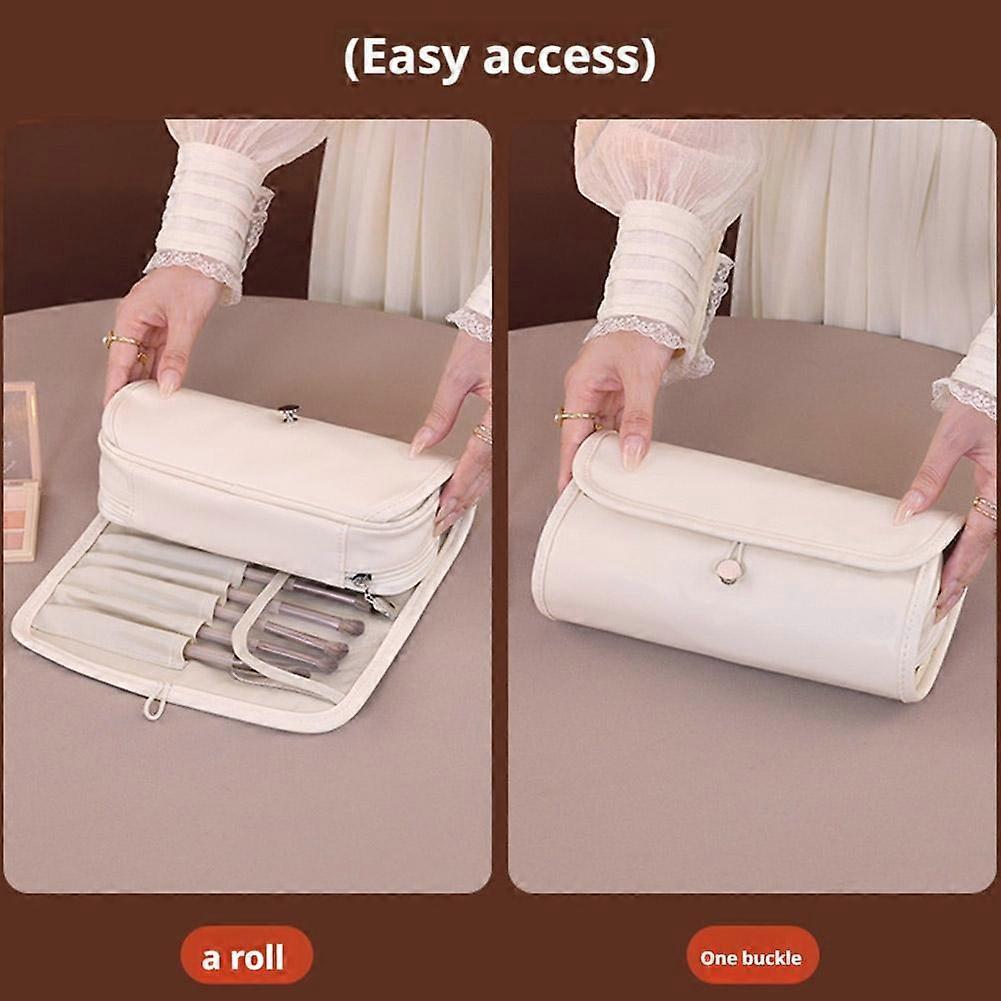 Professional Makeup Brush Roll, Waterproof PU Cosmetic Bag, Portable Foldable Travel Organizer for Brushes & Makeup Tools