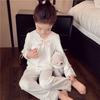 Mädchen Frühling Herbst Leichtes Langarm Pinkes Pyjama-Set mit Spitzenbesatz