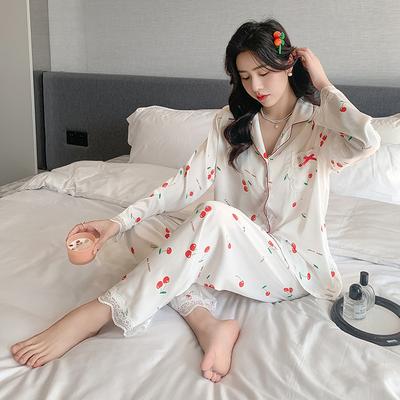 1011 New Summer Women's Pajamas Ice Silk Long-sleeved Trousers Two-piece Loungewear Cute Internet Celebrity Pajamas