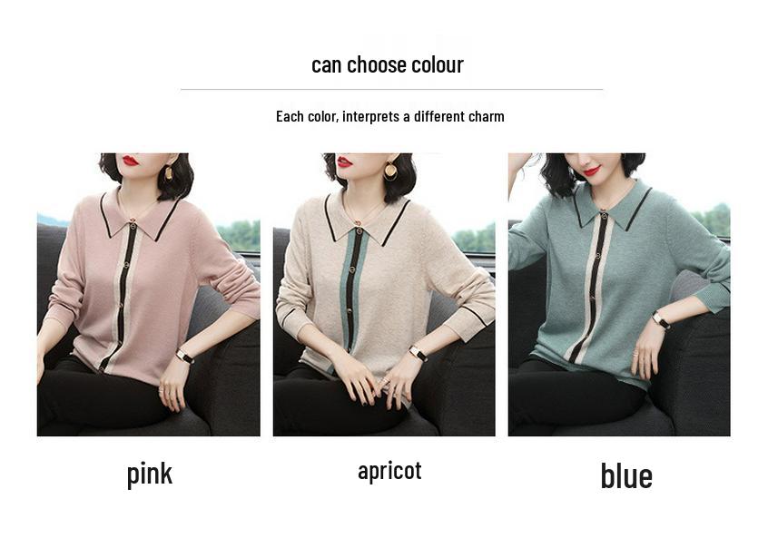 Damen Retro Stricktop mit Revers - Langarmpullover für Frühling/Herbst 2026