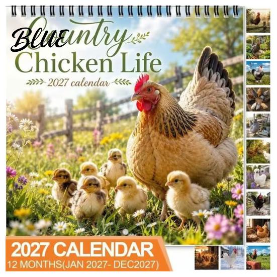Wall Hanging Date Planner with Calendar 12-Month Country Chicken Tracker 2027 Farm Life Spiral Yearly