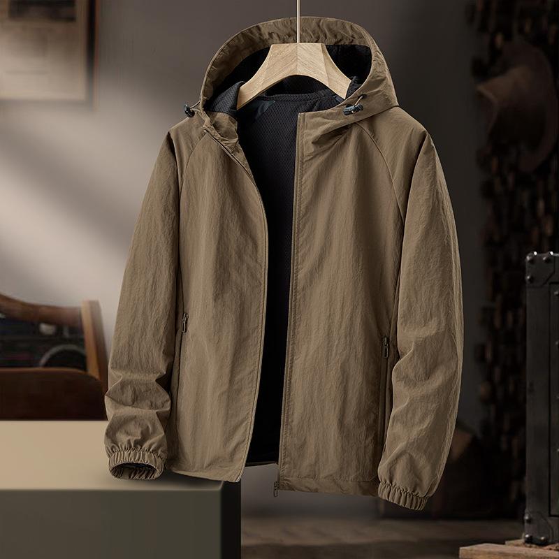 Men's Sports Casual Jacket Spring Autumn Outdoor Thin Windbreaker Middle-aged Windproof Waterproof Versatile Hooded Jacket