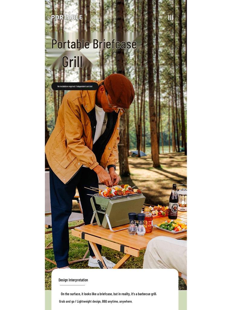 Kompakter tragbarer Holzkohlegrill für Camping und Picknicks im Freien - Faltbarer Handgrill-Grillständer für Zuhause und Reisen