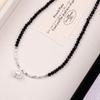 Damen High-End Schwarzkristall & Silberperlen-Halskette: Elegant, Vielseitig und Exquisites Fashion-Statement.