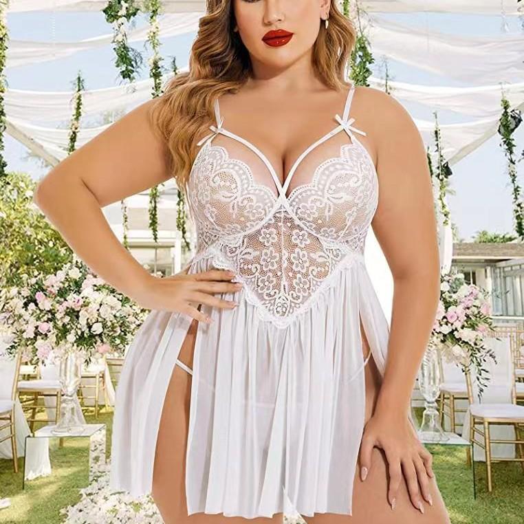 European & American Lace Mesh Splice Camisole Long Nightgown - Plus Size