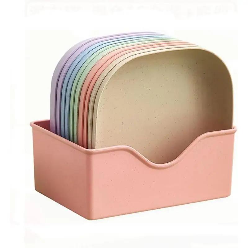 

1 комплект пластиковых квадратных пищевых тарелок, поднос для хранения на кухне, блюдо для остатков пищевых костей 10 Disks - 1 Stand разноцветный