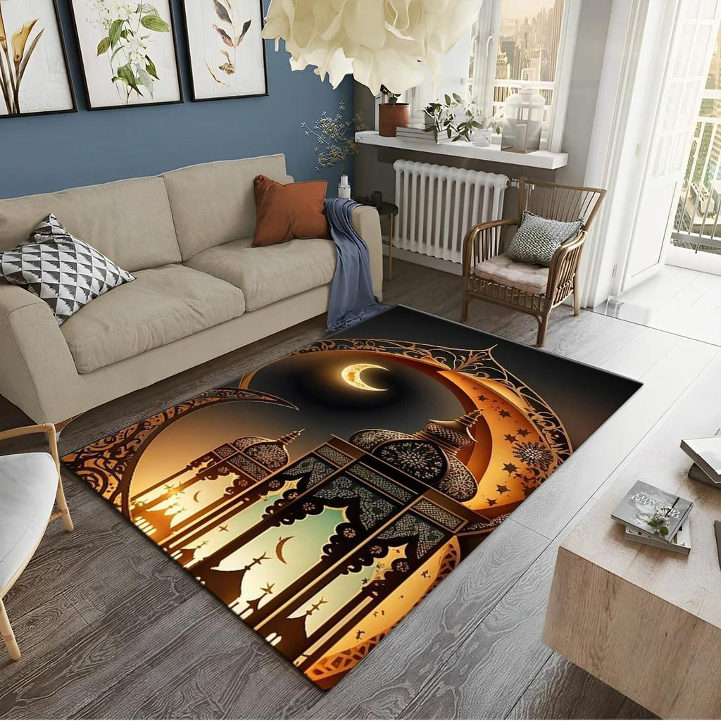 Hd Printed Muslim Prayer Carpet Ramadan Flannel Worship Rugs Non Slip Floor Mat for Living Room Bedroom Kitchen Decor Washable