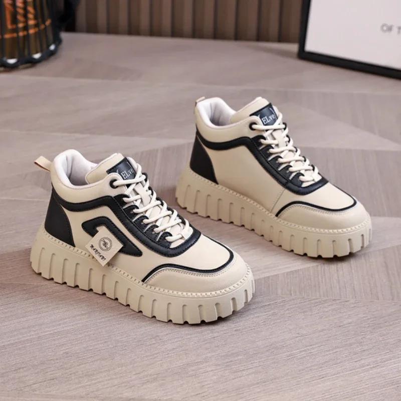 High Cut Thick Soled Dad Shoes  Autumn New Versatile Design Sense Casual Sports Women's Height Increasing Vulcanized Shoes