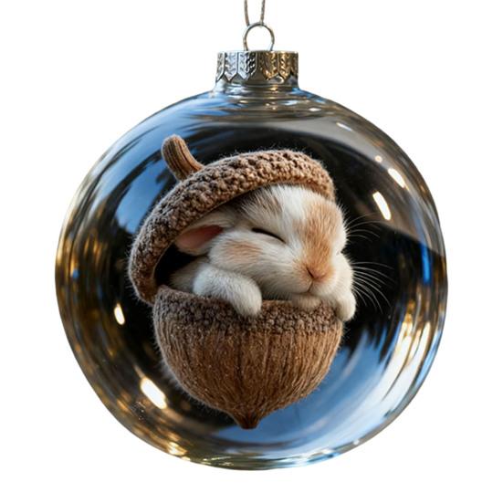 

Forest Animal Acorn Clear Ball Ornaments Plastic Christmas Hanging Ball with Cozy Pine Cone Animal for Winter Xmas Tree Decor D