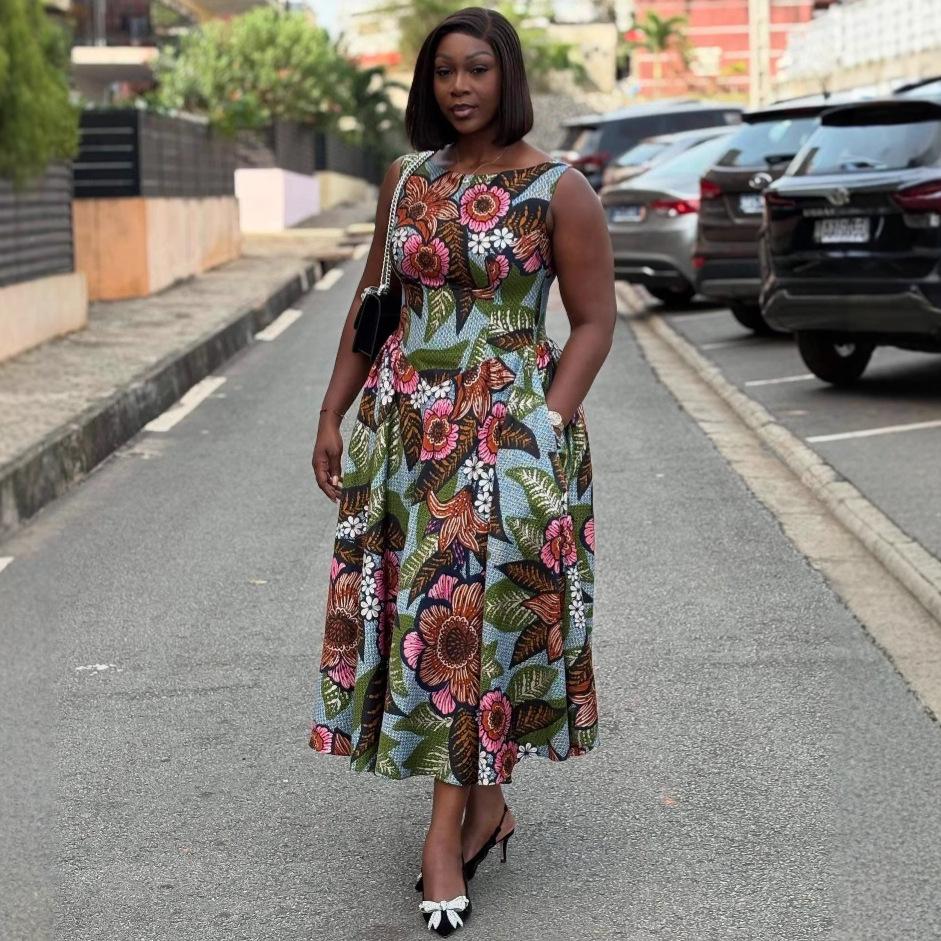 African large size new printed long dress women s European and American fashion foreign style women s clothing versatile long skirt new summer S