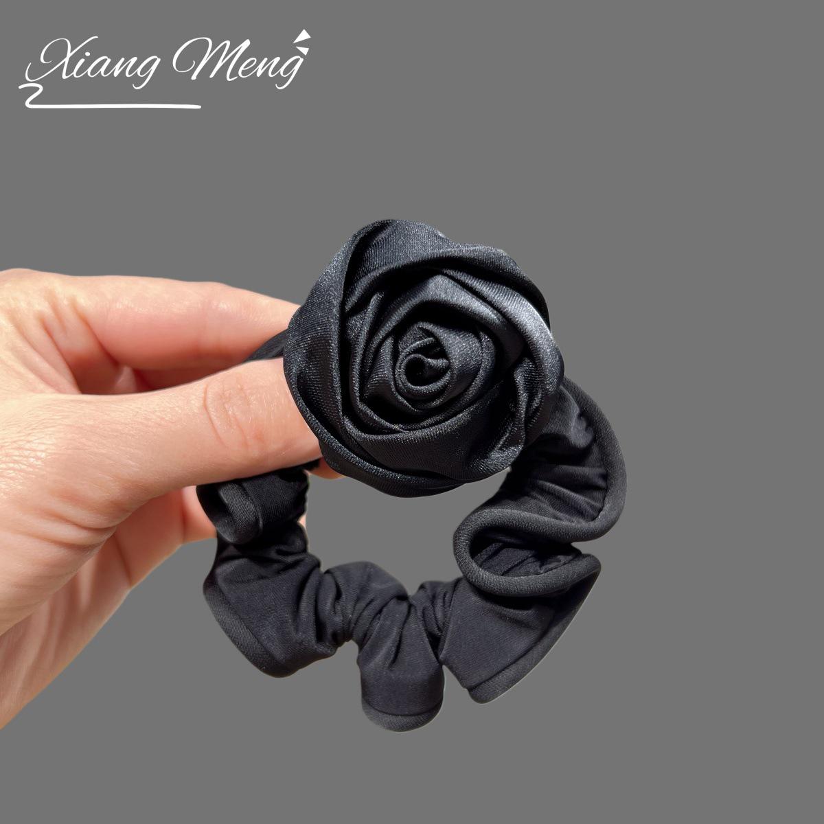 Retro 3D Rose Elastic Hair Tie - Elegant Floral Hair Accessory for Buns