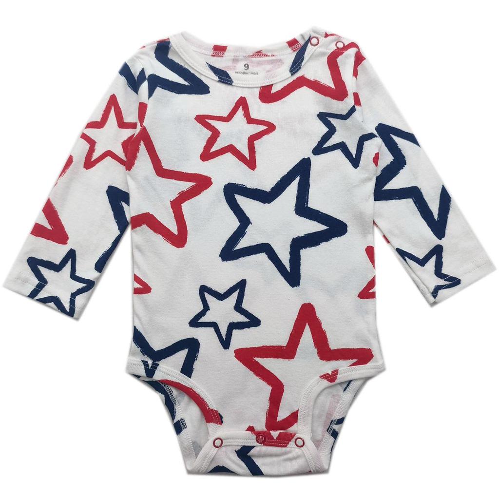 Bawełniany Romper dla Niemowląt z Kwiatowym Wzorem i Kreskówkami, z Nakładanymi Ramionami i Zapięciem w Kroku - Jednoczęściowy Kombinezon z Długim Rękawem dla Chłopców i Dziewczynek.