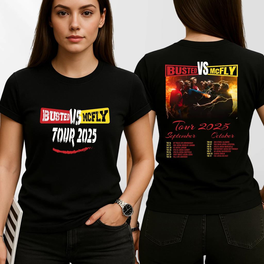 Neues McFly Vs Busted Tour T-Shirt Team McFly Band Vorder- und Rückseite Konzertgeschenk Top High-End Luxus ist für Männer und Frauen Top Y2k