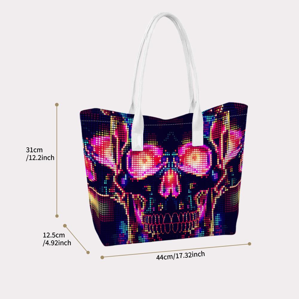Trendy Skull Printed Large Tote Bag Fashion Casual Lightweight Shopping Handbag for Daily Outings