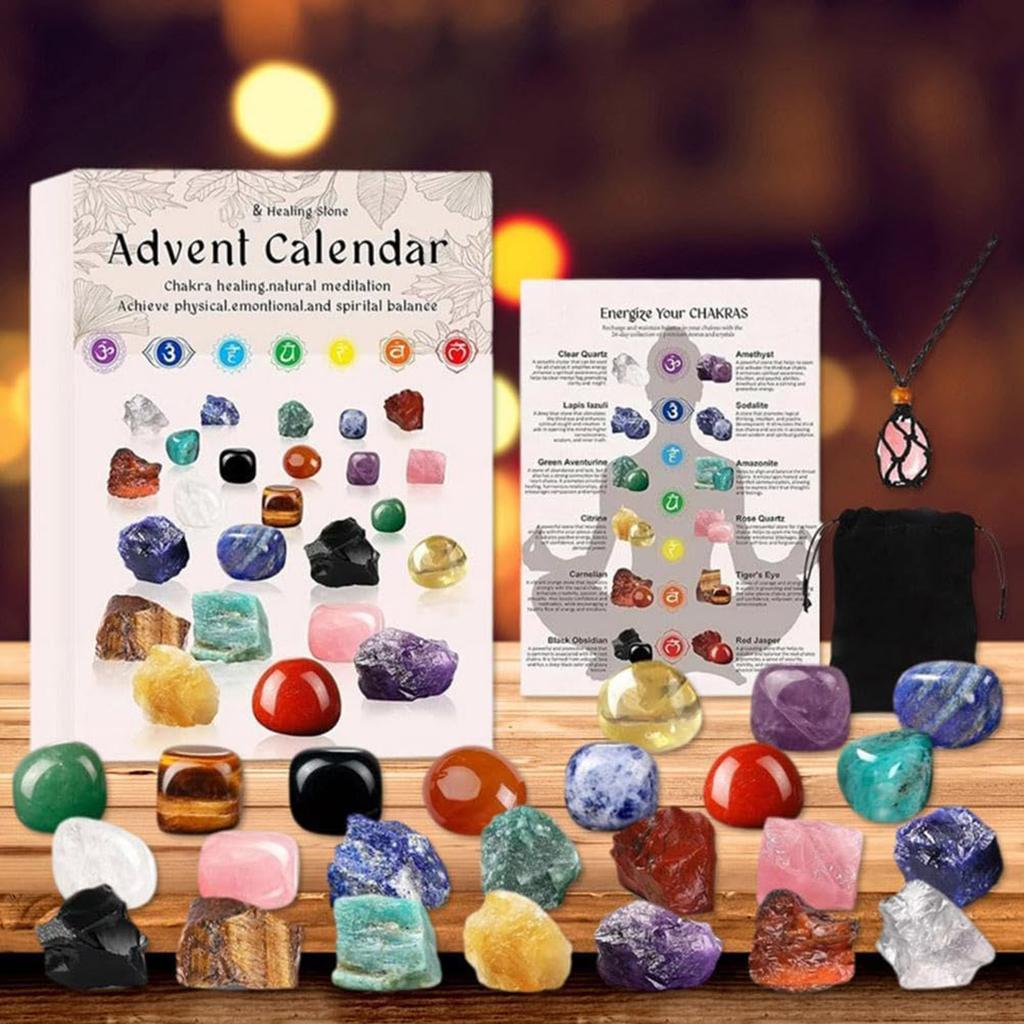 Gemstone Advent Calendar 24 Day Natural Crystal Rock Collection Christmas Countdown Calendar Gift for Boys Girls Teens Adults