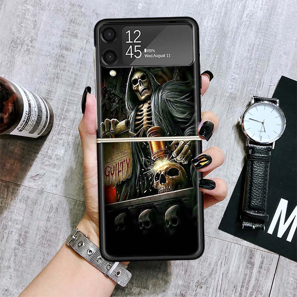 Reaper Skull Skeleton Gun Cases For Samsung Galaxy Z Flip 4 5 6 7 3 Z Flip7 Flip6 Flip4 Flip5 Flip3 5G Hard Shockproof Fundas Co