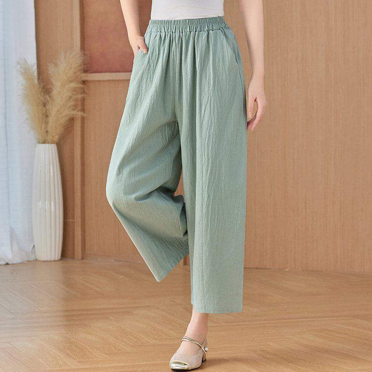 

Stylish High-Waisted Cropped Pants for Middle-Aged & Elderly Women - Comfortable & Loose, Spring/Summer Collection, Multiple Colors L світло-зелений колір