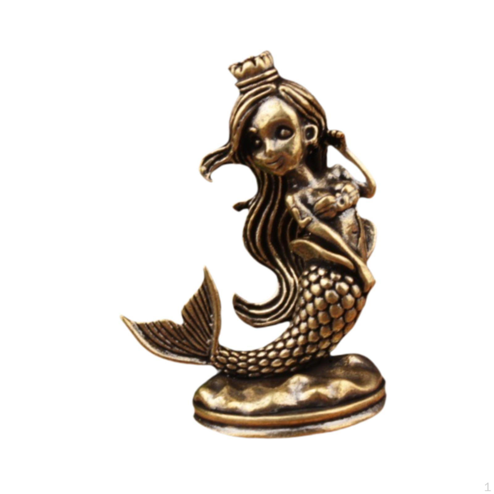 Латунная фигурка принцессы-русалки Декор для дома Винтажная фэнтезийная скульптура Средиземноморская статуэтка для