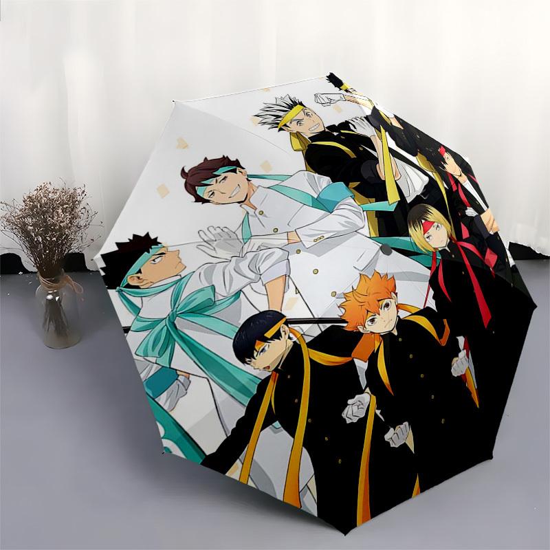 1pc Outdoor Umbrella with Haikyuu! Characters - Automatic Opening/Closing, Portable 3-Fold Design, 8-Rib Iron Frame - Perfect Gift for Fans, Trav