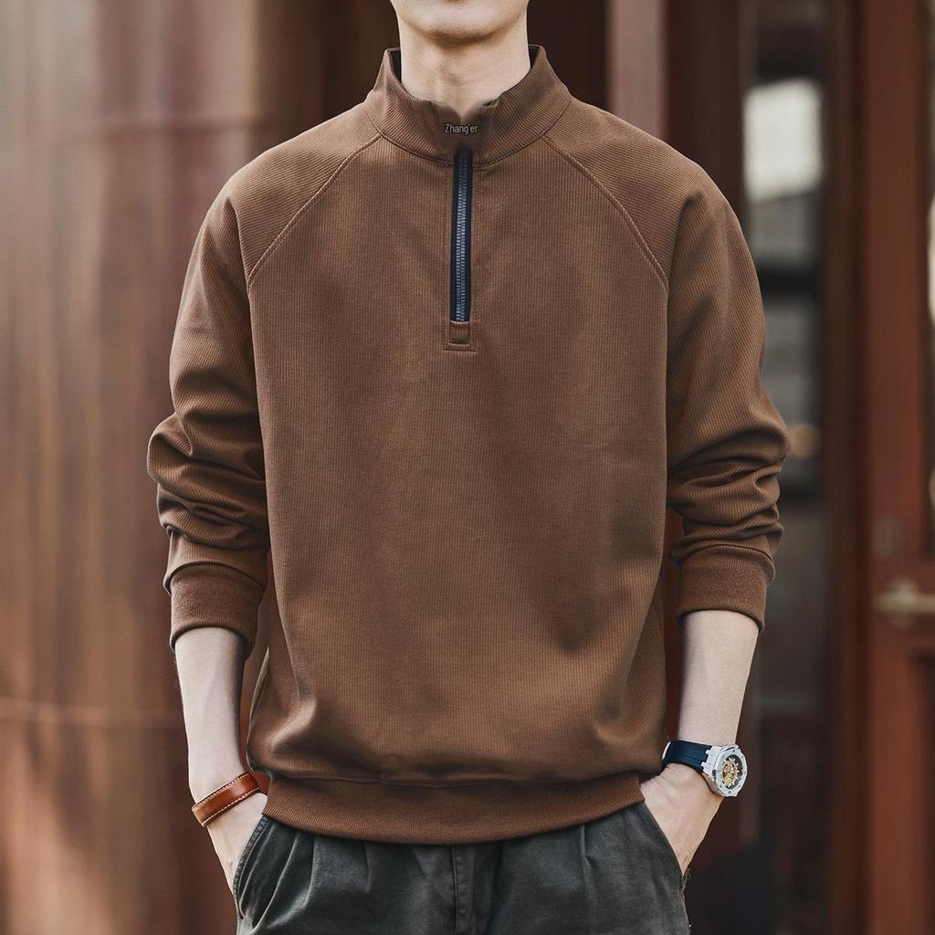 Ge Lan Lu Men's Retro Half-Zip Stand Collar Hoodie - Autumn/Winter Loose Casual Sports Jacket