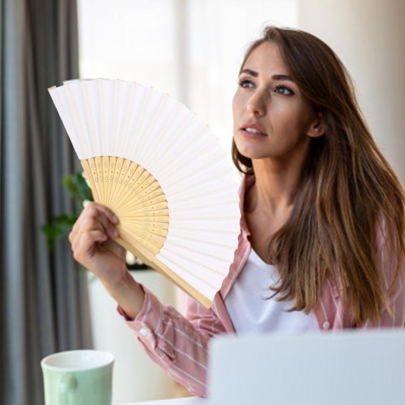 Set of 6 Foldable Paper Fans with Bamboos Frame Portable Cooling Accessories for Outdoor Event Parties Favor DIY Craft