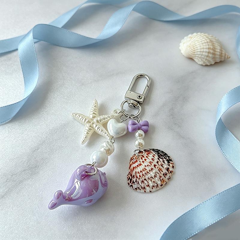 Bag Charm Ocean Pearls Shells Mobile Phone Pendants Bead Beads Mini Dolphin Bags Hanging Charm Purse Keychains Ornaments
