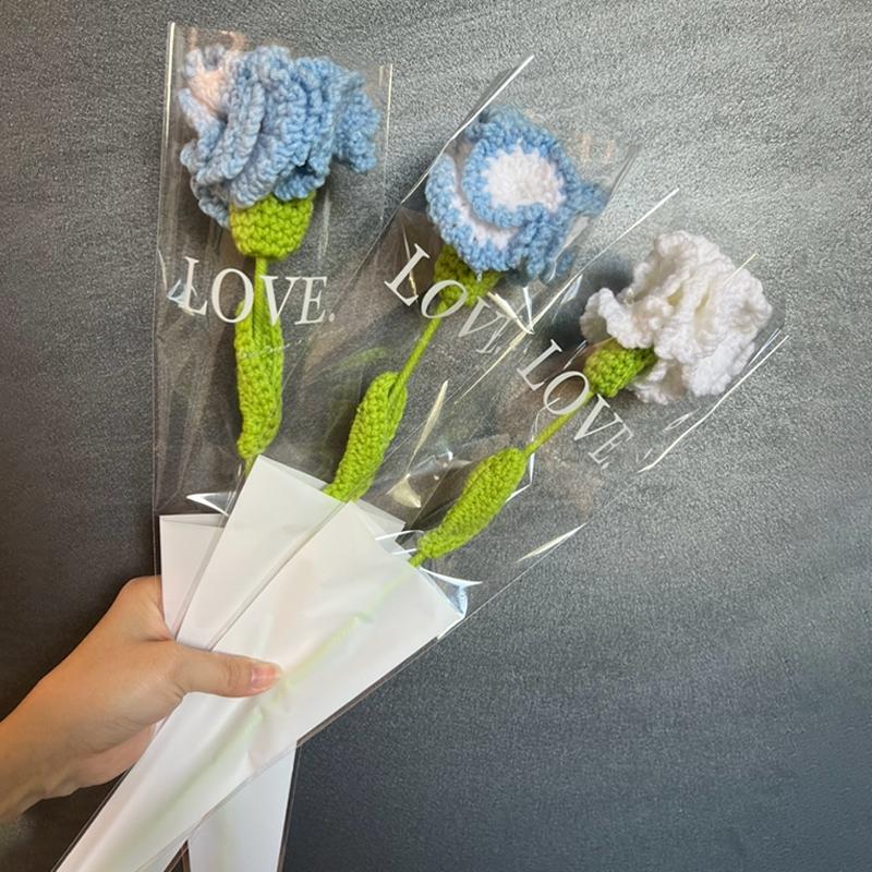 Carnation Crochet Flower Hand Woven Bouquet Artificial Flowers Knitting Flower Rose Teacher's Day Mother's Day Birthday Gift