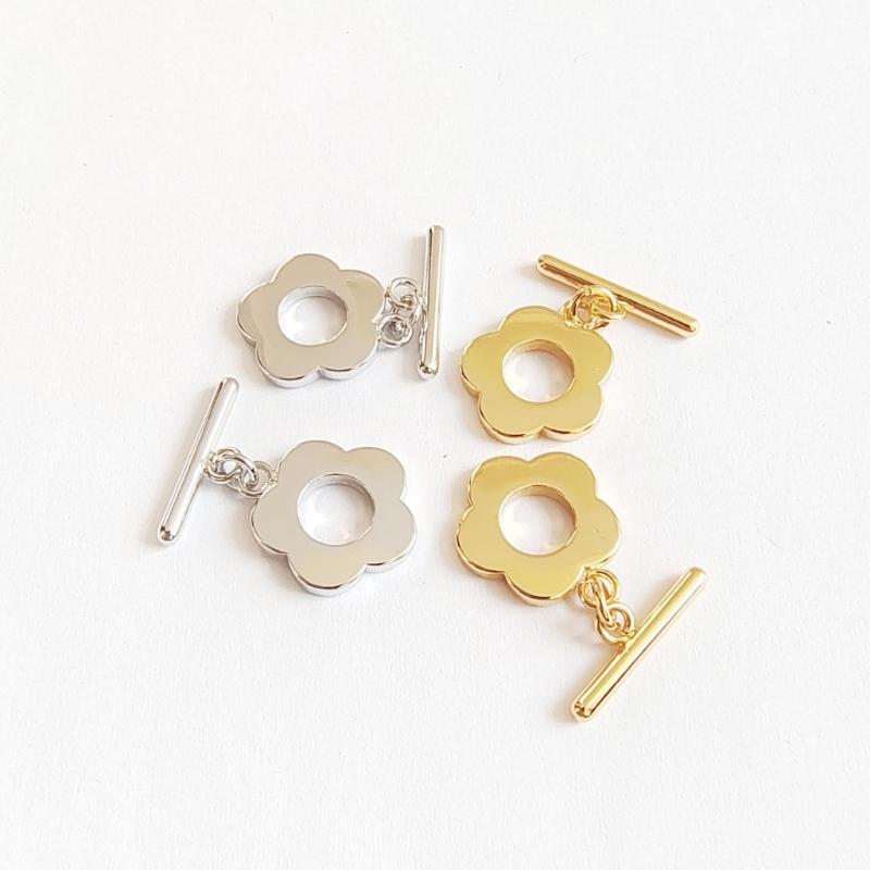 5Sets Flower Toggle Clasps Connector T-bar Necklace Bracelets Clasps Jewelry Making Findings Accessories Easy To Use