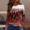 Women's Fashion Casual Slit Hem Round Neck Long Sleeve Loose  Printed T-Shirt Ladies Top