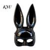 Funny Cartoon Rabbit Mask Halloween Bunny Half Face Mask, Costume Prop with Long Ear Strap Ears, Plastic Cosplay for Adults, Masquerade Party