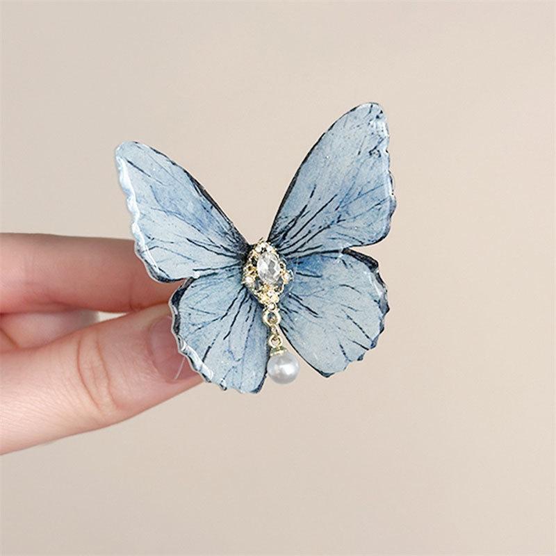 Blue Butterfly Hairpins New Acrylic Elegant Metal Tassel Hair Clips For Women Hanfu Antique Party Hair Accessories
