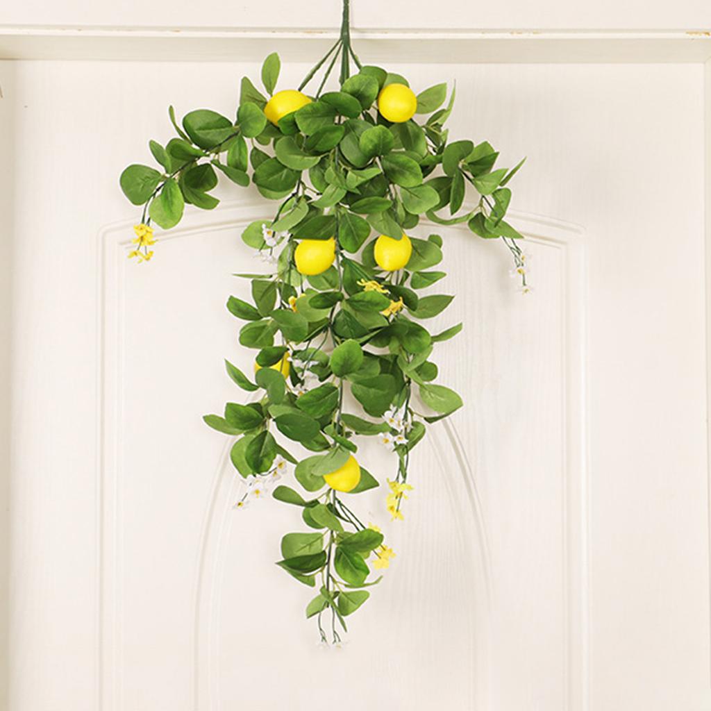 Lemon Teardrop Swag Plastic Hanging Artificial Lemon Wreath Fruit Swag for Front Door Summer Farmhouse Stairway