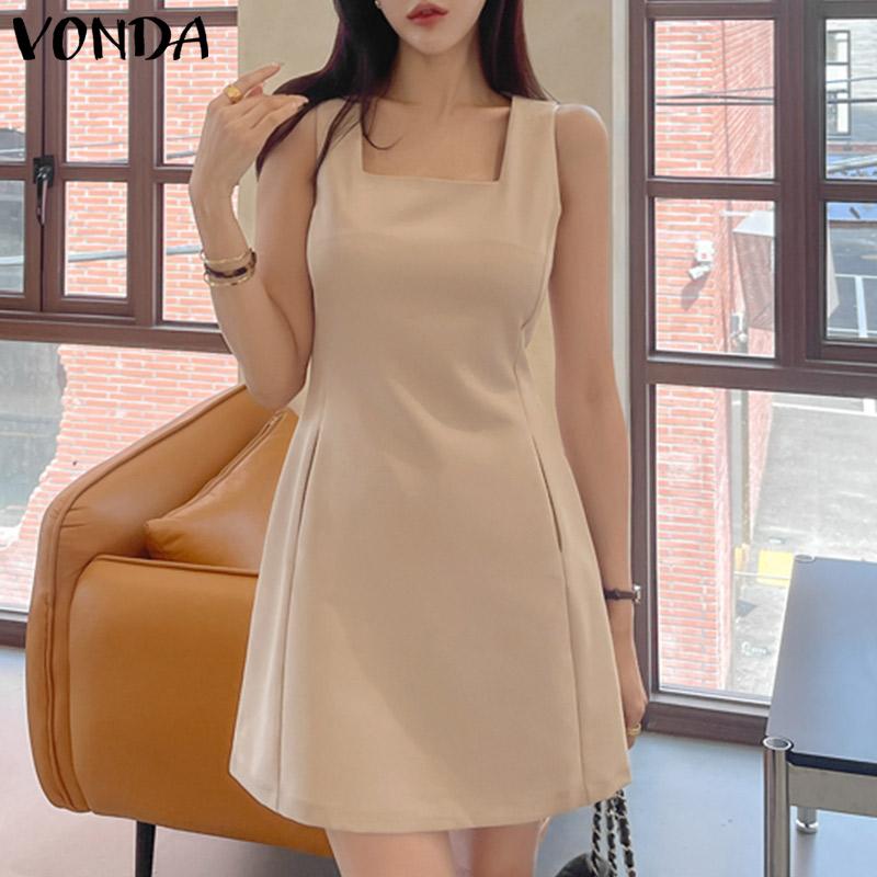 VONDA Letnia damska sukienka Mini bez rękawów z kwadratowym kołnierzem