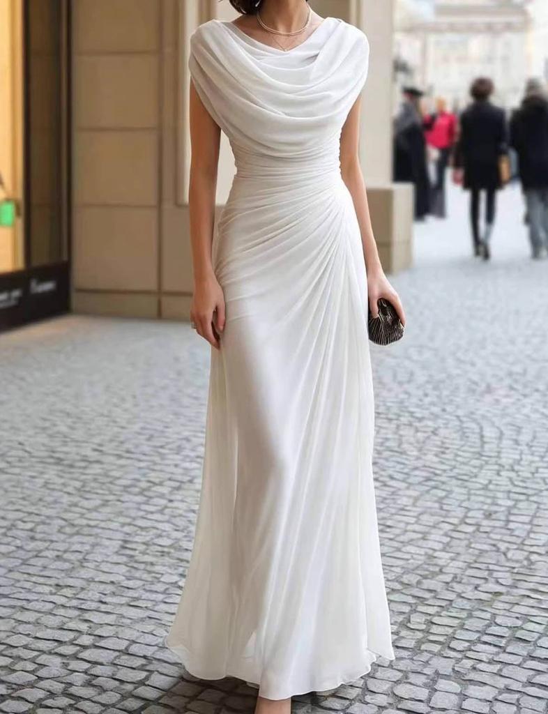Europäische und amerikanische Mode schlankes Temperament Faltenkragen plissiertes langes Kleid Kleid