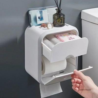Toilettenpapierhalter, Boxhalter, Badezimmerregal, wasserdicht, Rollenpapier-Aufbewahrungsbox, stanzfrei, für Küche und Badezimmer