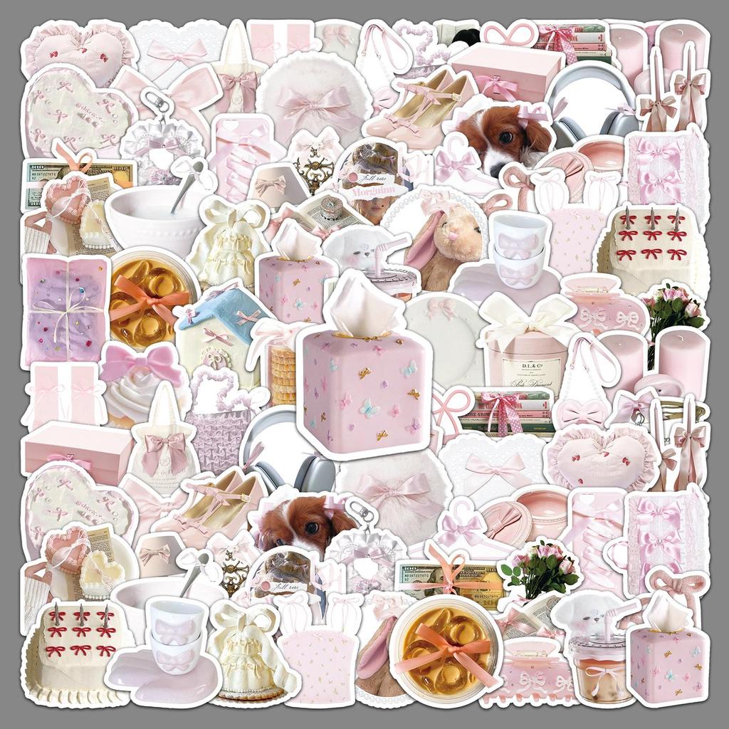 50 Cute Pink & White Bowknot Stickers - Waterproof Decor for Phone & Journal