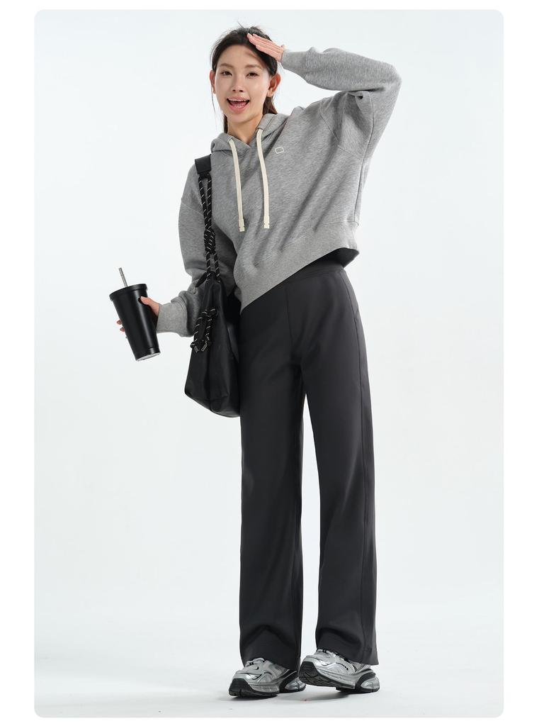 Women's High-Waist Fleece-Lined Yoga Pants: Loose Straight-Leg, Slimming, Ideal for Running, Training, and Autumn/Winter Warmth.