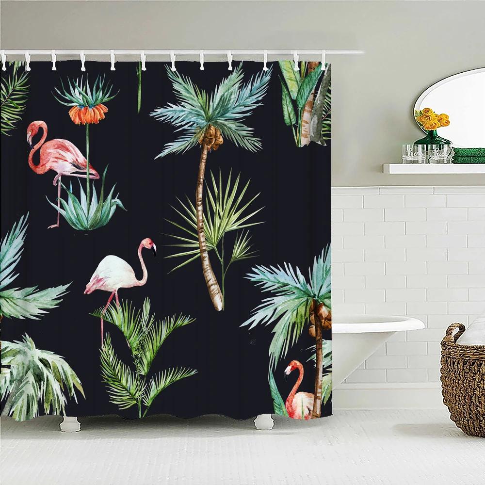 Tropical Plant Leaves Bath Curtain Waterproof Fabric Shower Curtains Colorful Palm Leaf Print Bathtub Screen for Bathroom Decor