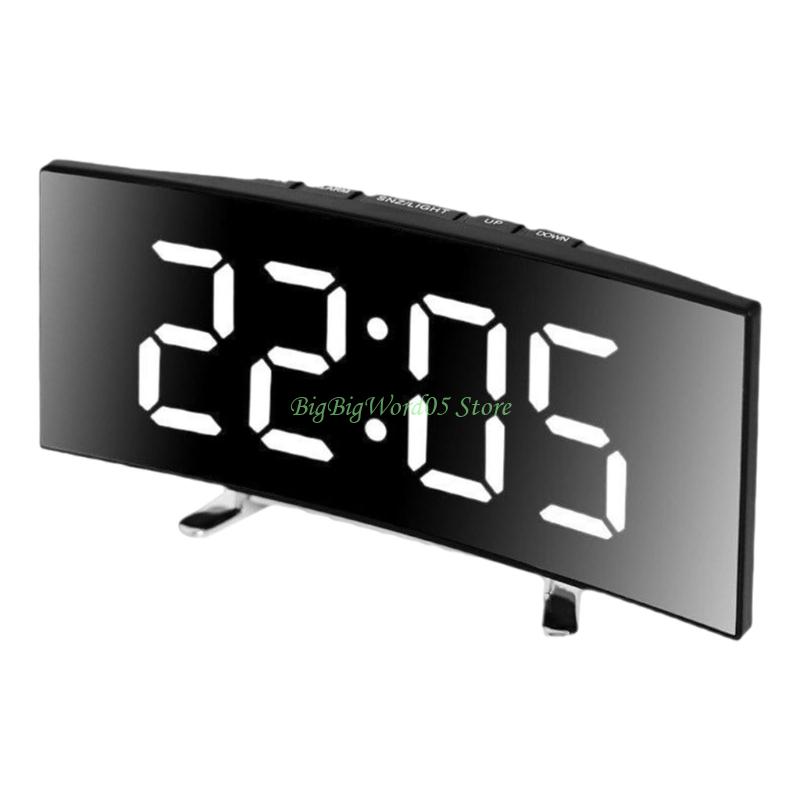 24TE Intelligent Mirror Alarm Clock Quiet Operate Curved LED Screen Temperature Monitor Night lighting USB Battery Power