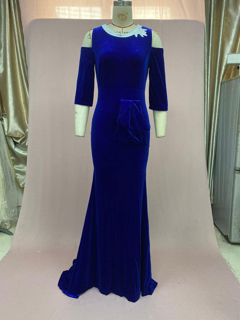 European & American Gold Velvet Embroidered Off-Shoulder Fishtail Dress - Spring/Summer 2025 Collection.