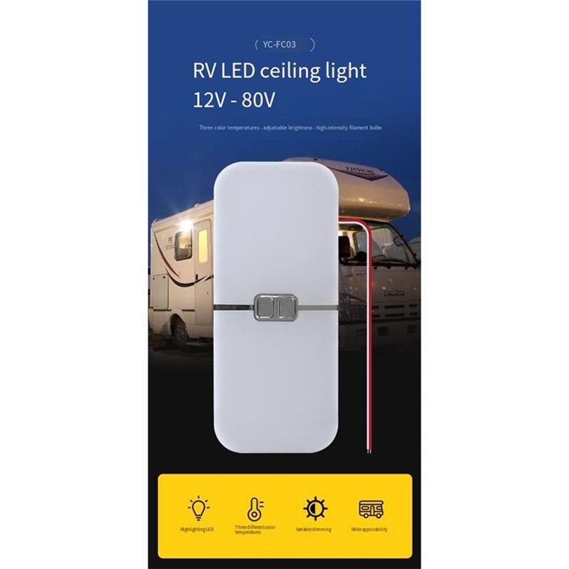LED Dimmable 204 Light Fixtures 3 Color TEM Lamp For RV/Campers Car/Trailer Boat