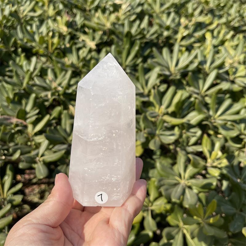 Natural Carved Pink Quartz Rose Crystal Point for Reiki Healing