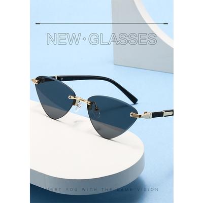Occhiali da sole Cat Eye alla moda per donna, design di marca di lusso, occhiali da sole retrò in metallo senza montatura per donna, occhiali da guida UV400