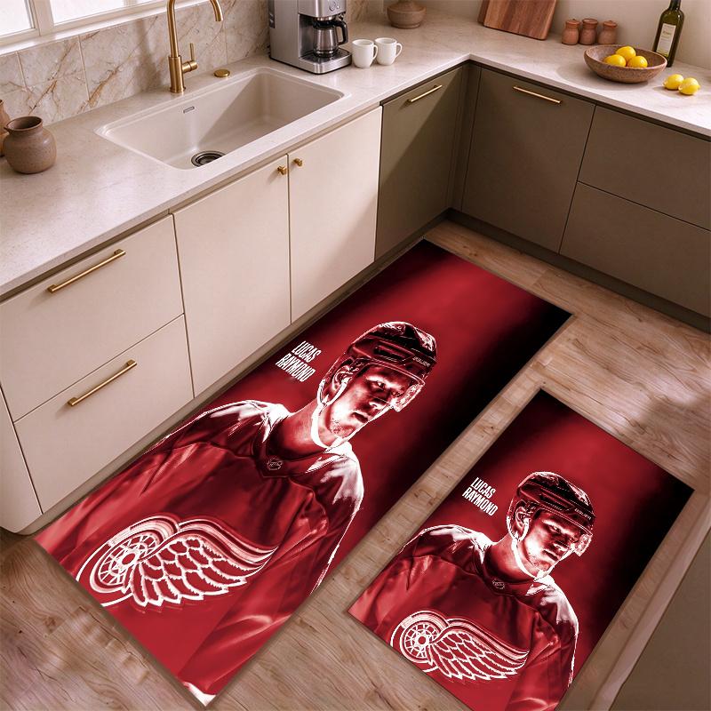 Detroit Red Wings Kitchen floor mat made of flannel non-slip and easy to clean Suitable for use in the kitchen bedroombathroom or at an entryway—addin