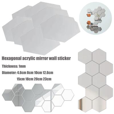 5-20 Stück Silber Sechseck Kunstspiegel Acryl Wandaufkleber mit für DIY Heimkunst Schlafzimmer Wohnzimmer Wanddekoration Durchmesser 4,6cm-23cm